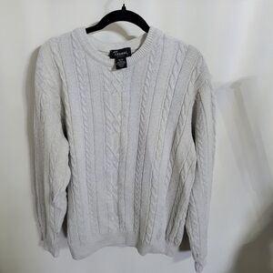 Vintage Tosani Canada Men's Cable Knit 100 % Cotton Sweater - Gray, Size M